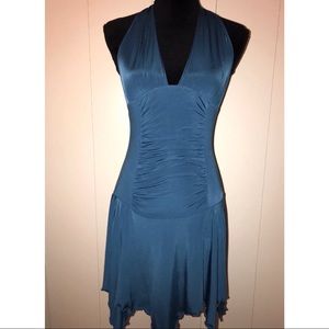 Teal Blue Halter Cocktail Party Dress Sharkbite